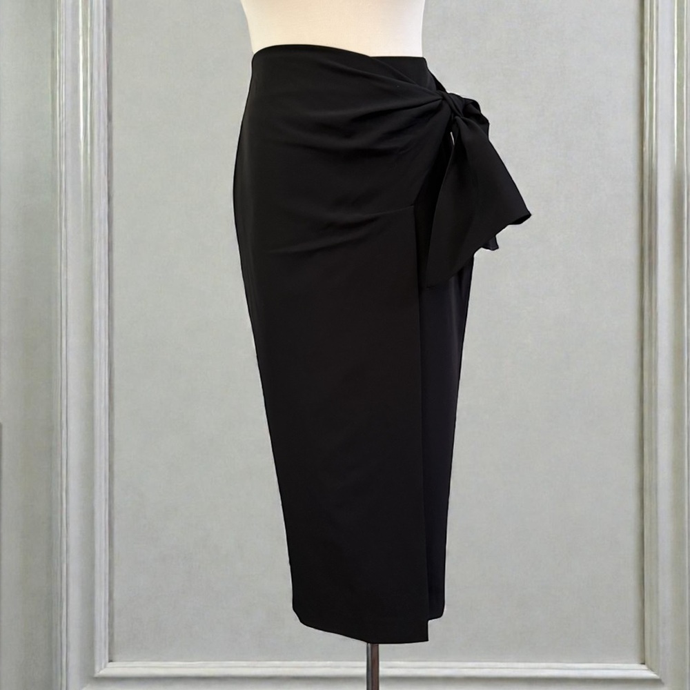 DONNA KARAN New York Classic Black Midi Wrap Skirt Size 8